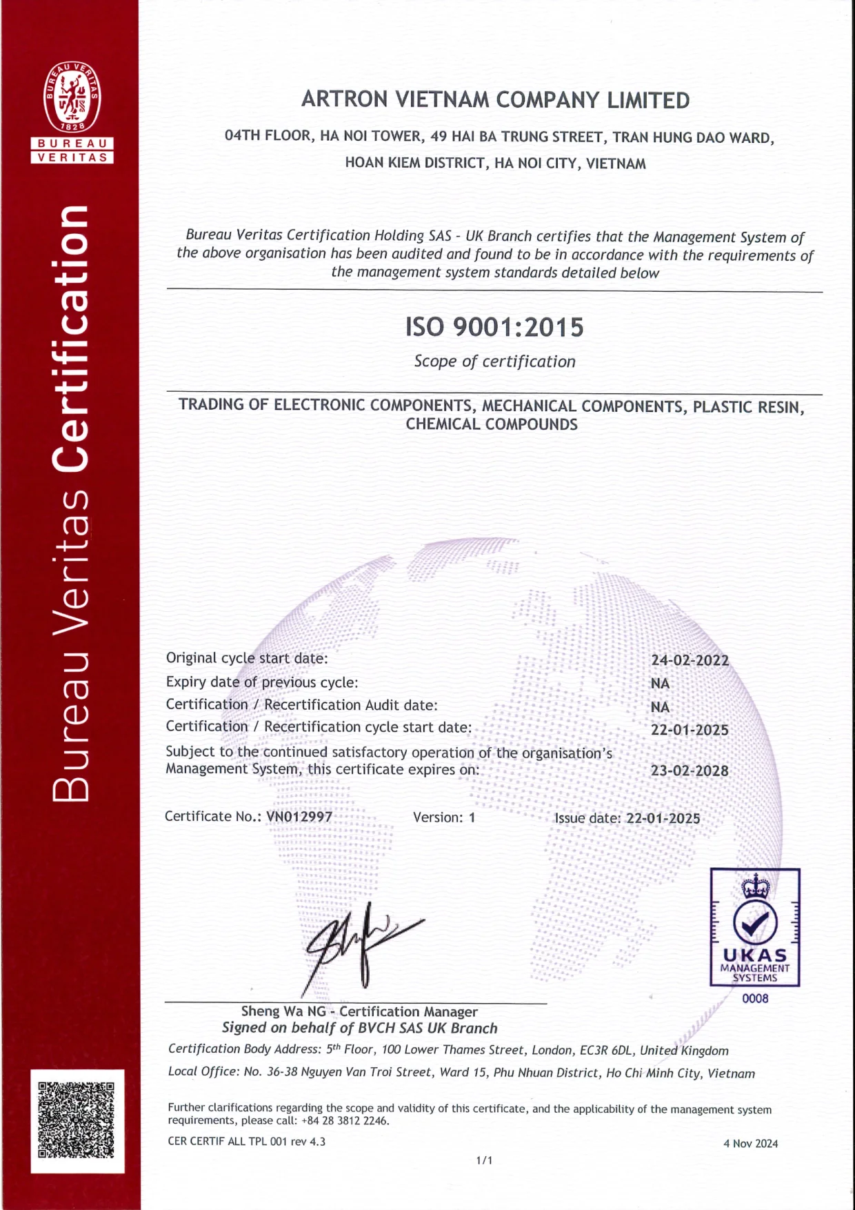 ISO 9001:2015 certificate